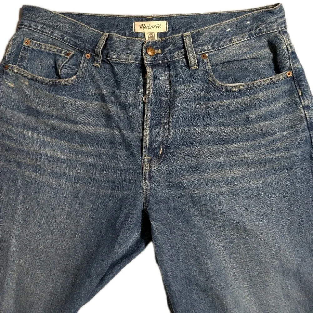 Madewell Low Slung Baggy Crop Jeans Womens 30 Raw Hem Wide Leg‎ Blue